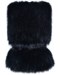 Choies Black Faux Fur Waistcoat With Pu Binding V Neck