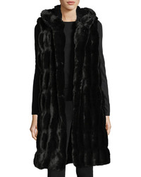 Fabulous Furs Couture Faux Fur Hooded Long Vest