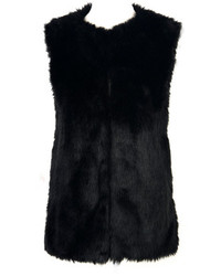 Choies Faux Fur Waistcoat In Black