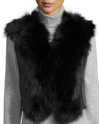 Adrienne Landau Fox Fur Trim Shearling Vest Black
