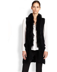 Milly Fox Fur Trimmed Ribbed Wool Vest