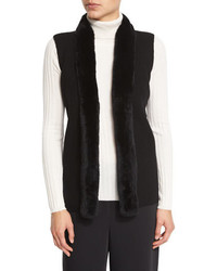 Magaschoni Rabbit Fur Trimmed Ribbed Sweater Vest Black