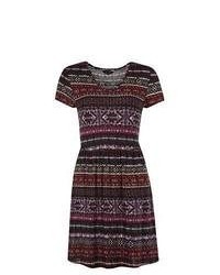 Exclusives New Look Purple And Red Aztec V Neck Skater Dress