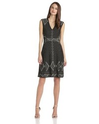 Tracy Reese Tribal Placet Jacquard Knit Flared V Neck Dress