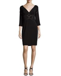 Aidan Mattox 34 Sleeve Laser Cut Jersey Dress Black