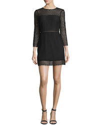 Cynthia Rowley 34 Sleeve Geometric Lace Mini Dress Black