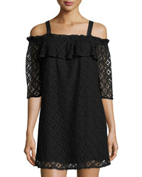 Black Geometric Lace Off Shoulder Dress