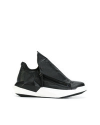 Black Geometric Leather Low Top Sneakers