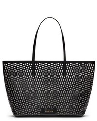 Black Geometric Leather Tote Bag