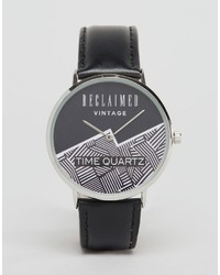 Black Geometric Leather Watch