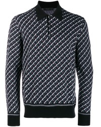 Black Geometric Polo Neck Sweater