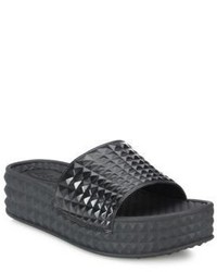 Black Geometric Rubber Flat Sandals