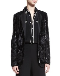 Ralph Lauren Collection Tess Geometric Beaded Tuxedo Jacket Black