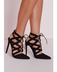 Missguided Black Geometric Lace Up Court Shoes