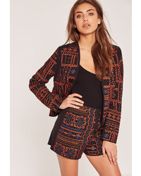 Missguided Embroidered Aztec Shorts Black