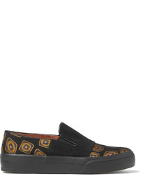 Dries Van Noten Faille And Jacquard Slip On Sneakers