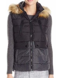 Calvin Klein Black Removable Hood Faux Fur Xl Puffer Vest Jacket