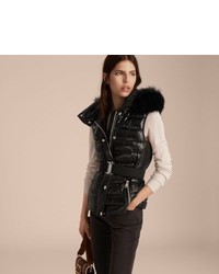Burberry Down Filled Gilet With Detachable Fur Trimmed Hood