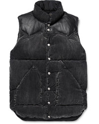Rocky Mountain Featherbed Leather Trimmed Washed Cotton Blend Corduroy Down Gilet
