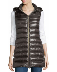 Herno Long Ribbed Fitted Zip Front Vest W Removable Hood