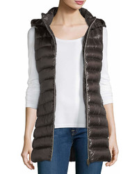 Herno Long Ribbed Fitted Zip Front Vest W Removable Hood