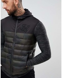 Siksilk Puffer Vest In Black With Camo Panel