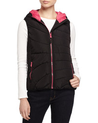 Andrew Marc Quilted Puffer Vest Wcontrast Lining Blackfuchsia
