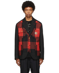 Junya Watanabe Black Red Carhartt Edition Plaid Flannel Blazer