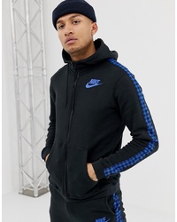 Nike Hoodie With Gingham Check Taped In Black Bq0678 010