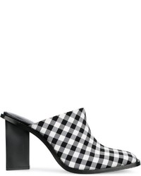 Black Gingham Leather Mules
