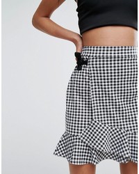 PrettyLittleThing Gingham Frill Hem Bow Detail Mini Skirt