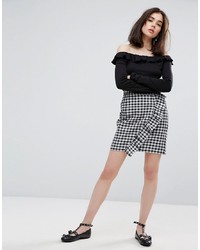 Plain Studios Mini Skirt In Gingham With Frill Detail