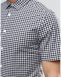 Asos Brand Skinny Shirt In Black Gingham Check With Short Sleeves