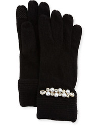Portolano Embellished Cashmere Gloves Black