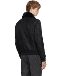 Saint Laurent Black Nylon Shearling Bomber Jacket