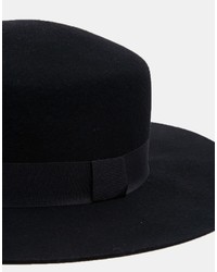 Asos Brand Flat Top Hat In Black Felt With Wide Brim