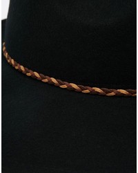 Asos Brand Wide Brim Fedora Hat In Black Felt With Braid Band