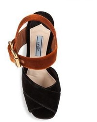 Prada Bicolor Velvet Block Heel Sandals