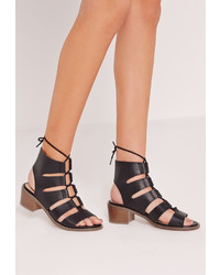 Missguided Black Block Heel Gladiator Sandals