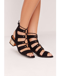 Missguided Low Bold Block Heel Lace Up Sandal Black