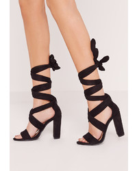 Missguided Thick Strap Block Heel Lace Up Sandal Black