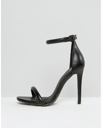 Missguided Rounded Strap Barely There Heeled Sandal Black