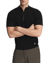 Reiss Oval Crewneck Wool Blend Zip Polo In Black At Nordstrom