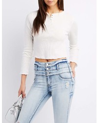 Charlotte Russe Waffle Knit Henley Crop Top