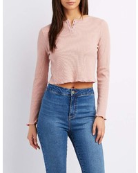 Charlotte Russe Waffle Knit Henley Crop Top