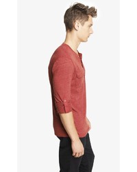 Express Long Sleeve Two Pocket Tri Blend Henley Tee