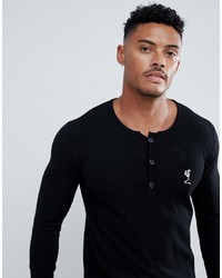 Religion Muscle Fit Knit Jumper In Black With Grandad Neck