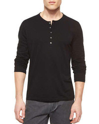 John Varvatos Star Usa Long Sleeve Button Front Henley Shirt Black