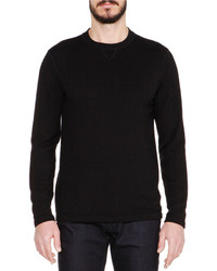 Giorgio Armani Tonal Herringbone Long Sleeve Crewneck Sweater Black