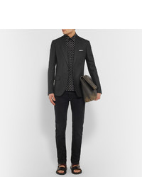 Maison Margiela Black Slim Fit Herringbone Wool And Linen Blend Blazer